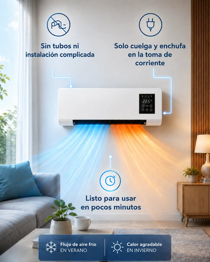 ClimaDuo instalado en la pared: sin tubos, solo cuelga y enchufa
