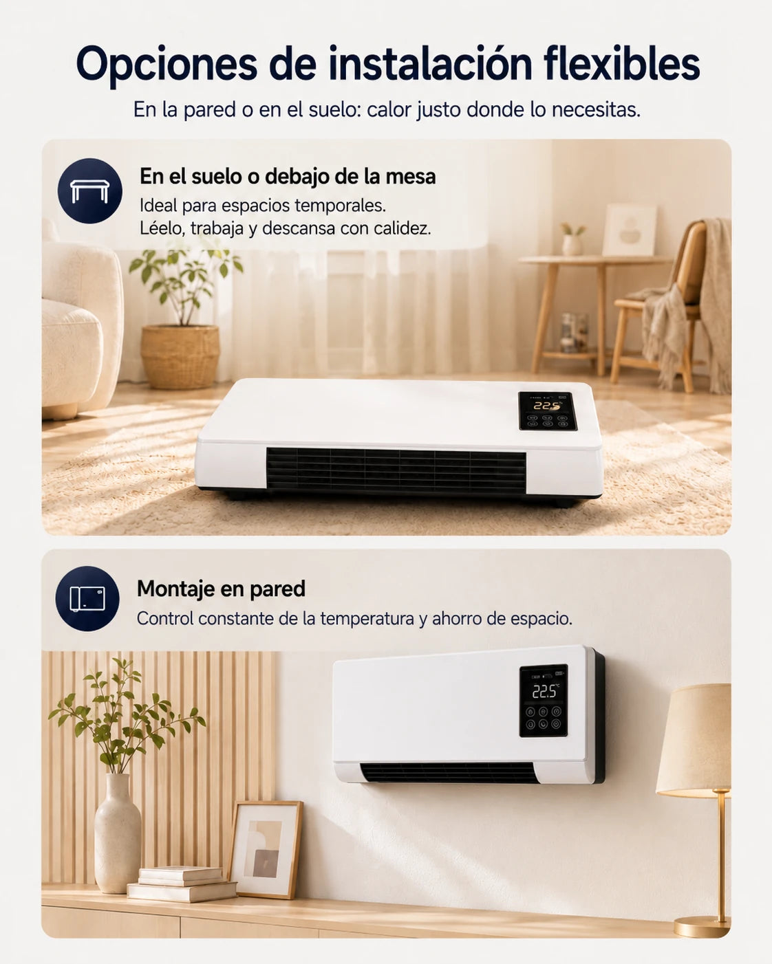 Opciones de instalación del ClimaDuo: en la pared o sobre una superficie