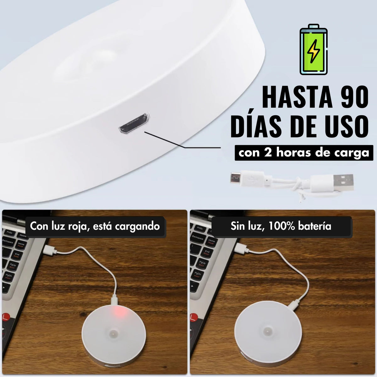 Foco LED recargable: hasta 90 días de uso con 2 horas de carga USB